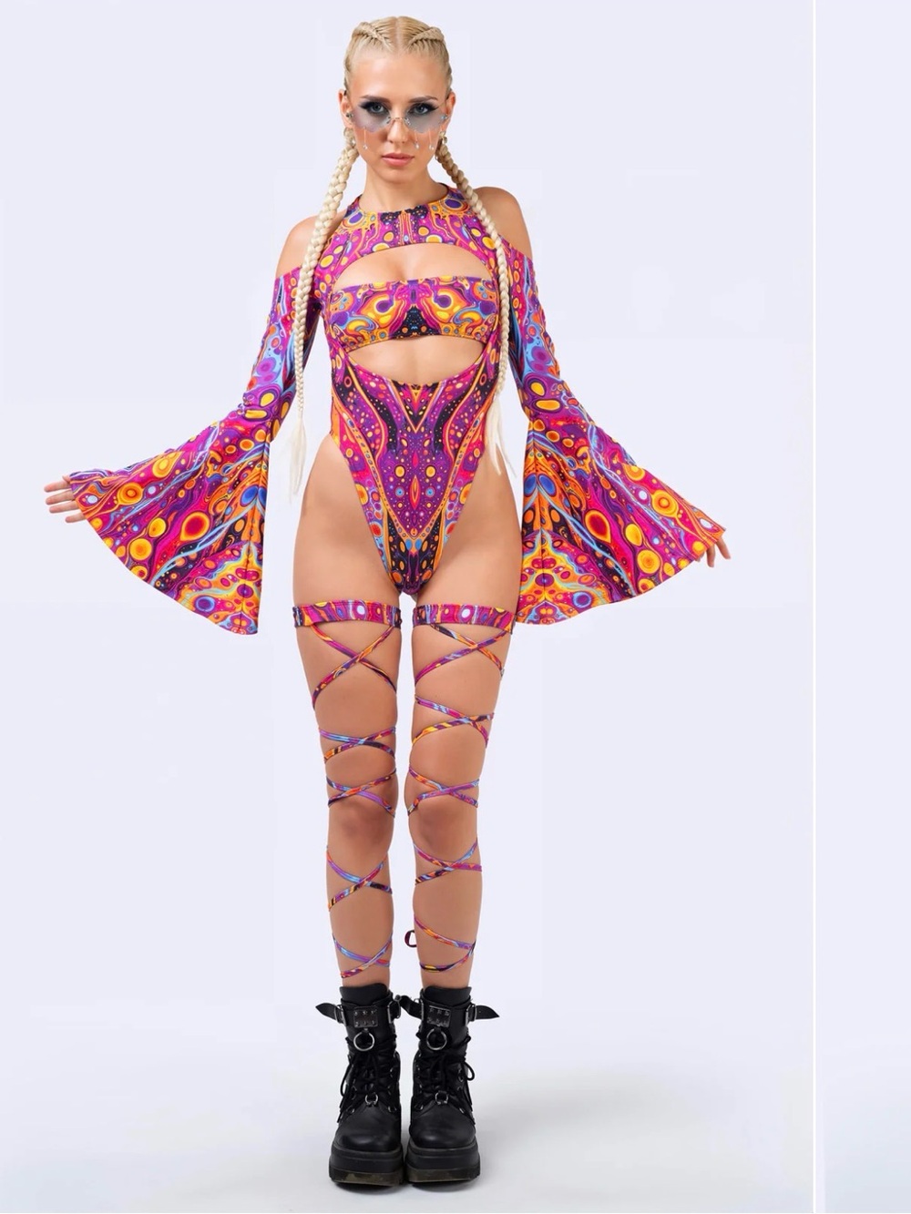 Badinka Venom Bloom Keyhole Bandeau Bodysuit Set Large